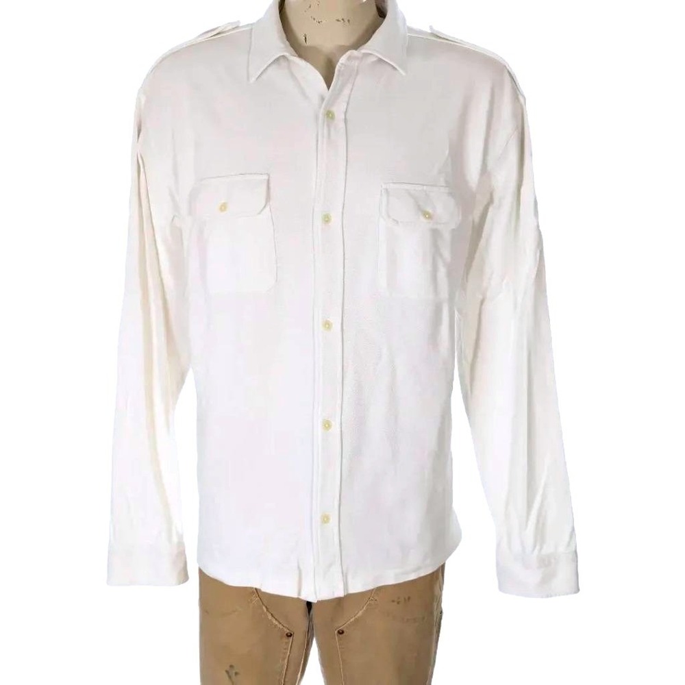 VTG Polo Ralph Lauren Military Pique Textured Knit Button Down Shirt Sz XXL EUC